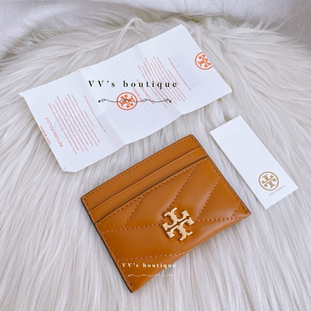 Tory Burch Quilted Leather Card Holder in Cognac Brown with Gold Logo